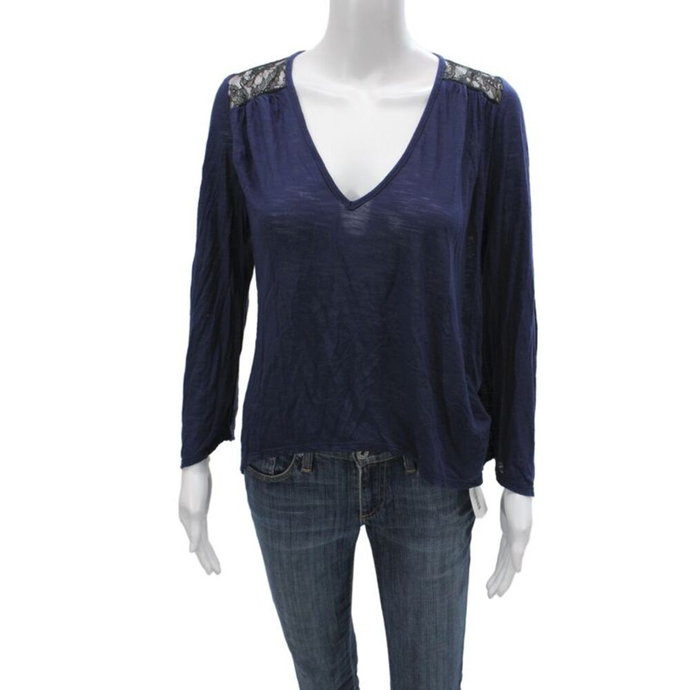 Blue Life Women Basic Blue V Neck Long Sleeve Modal Boho Blouse Size XS